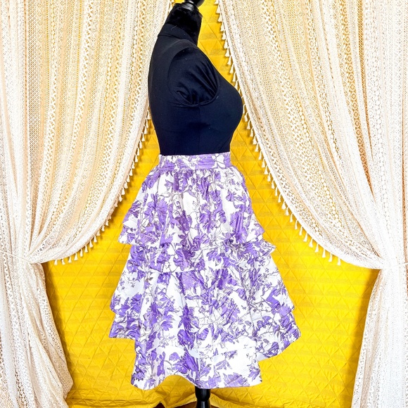 Buru Teagan Lavender Ruffle Tiered Brocade Midi Statement Dopamine Skirt Size S - Picture 6 of 15